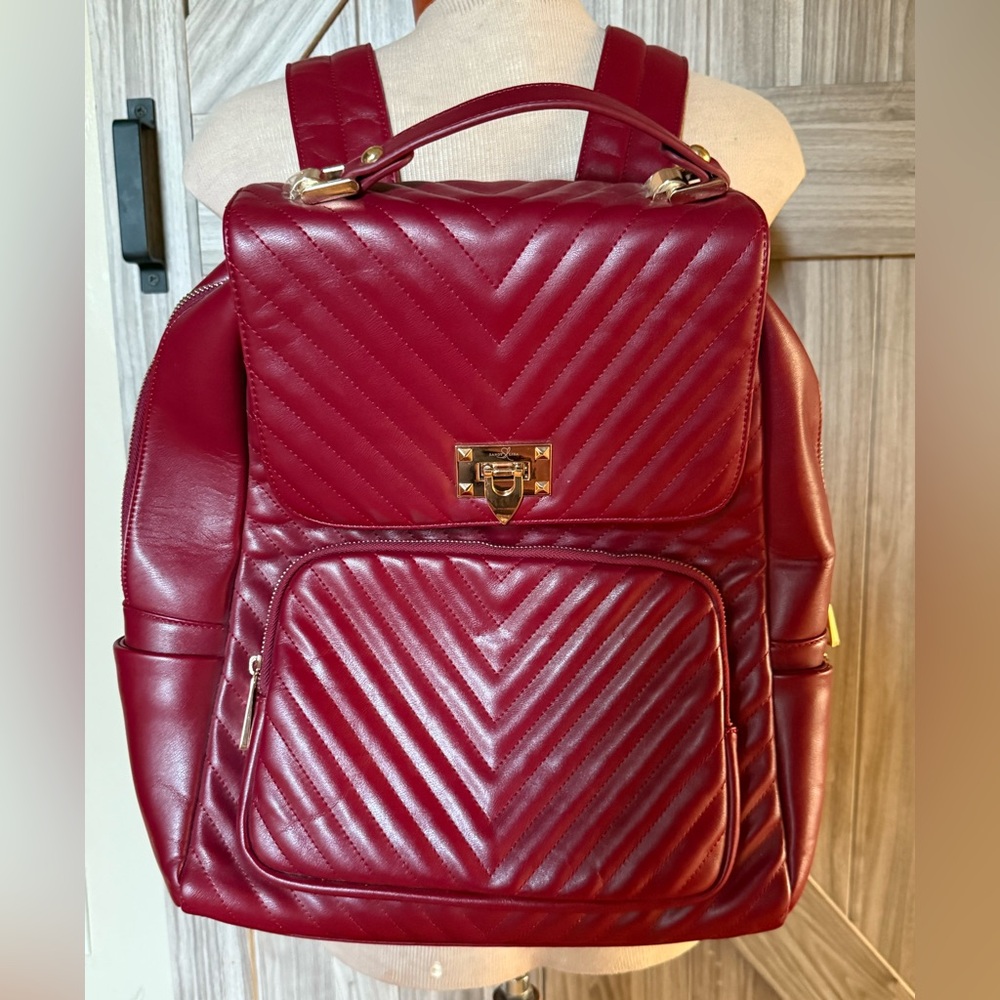 Elegant Red Quilted Backpack